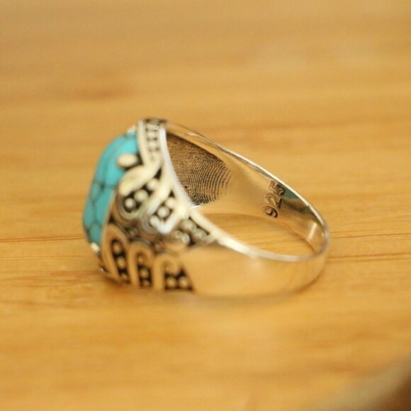 925 Sterling Silver Men's Rings Turquoise Stone - Picture 8 of 8